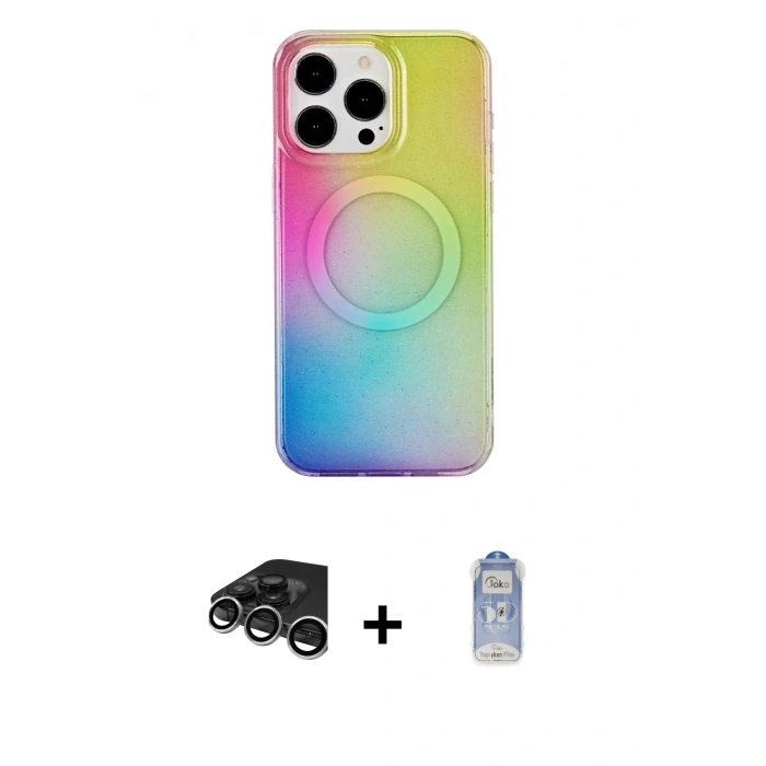 MARSİLYAN™- iPhone 15 Pro Kılıf Pusula Form - Siyah Joko Magic 5D Cam + Raze Metal Kamera Lens - GS