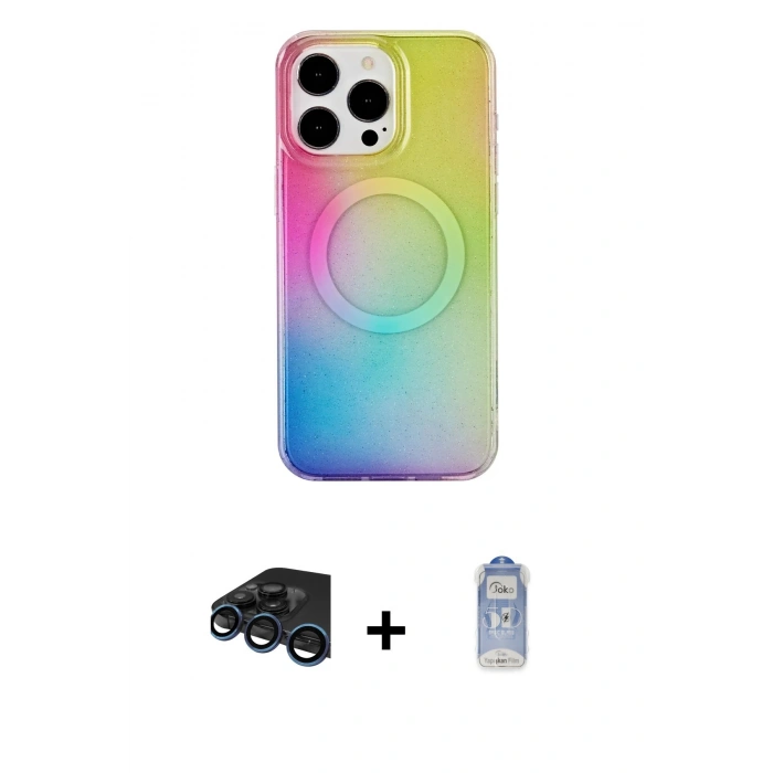 MARSİLYAN™- iPhone 15 Pro Kılıf Pusula Form - Siyah Joko Magic 5D Cam + Raze Metal Kamera Lens - LT