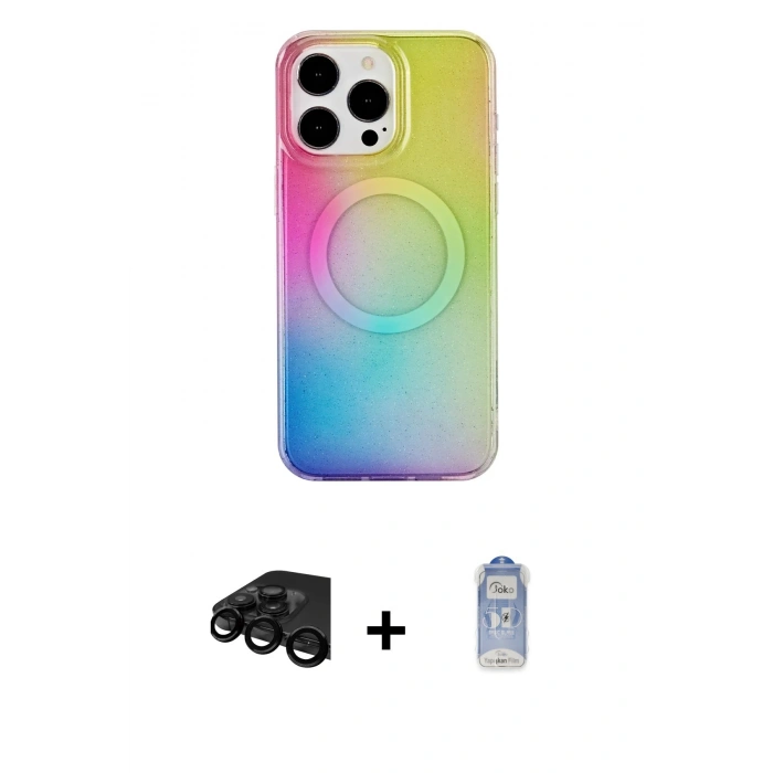 MARSİLYAN™- iPhone 15 Pro Kılıf Pusula Form - Siyah Joko Magic 5D Cam + Raze Metal Kamera Lens - SH