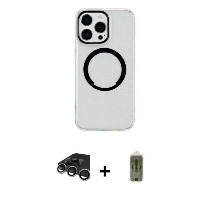 MARSİLYAN™- iPhone 15 Pro Kılıf Pusula Form - Siyah Joko Magic 5D Hayalet Cam + Raze Metal Kamera Lens - GS