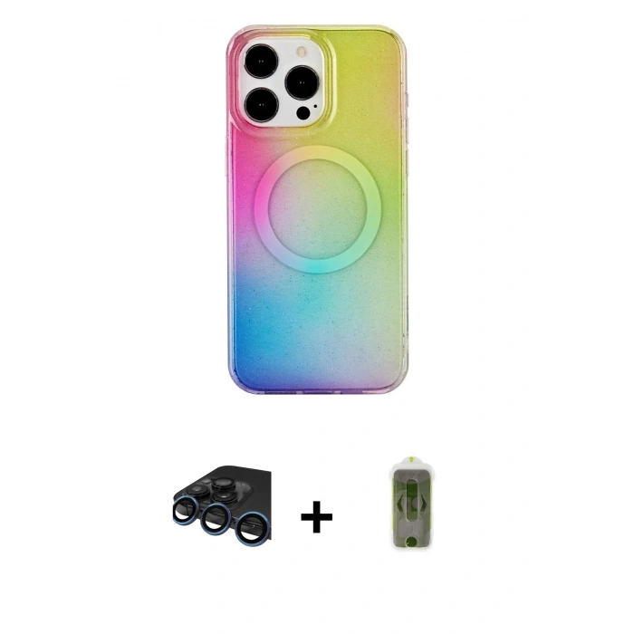 MARSİLYAN™- iPhone 15 Pro Kılıf Pusula Form - Siyah Joko Magic 5D Hayalet Cam + Raze Metal Kamera Lens - LT