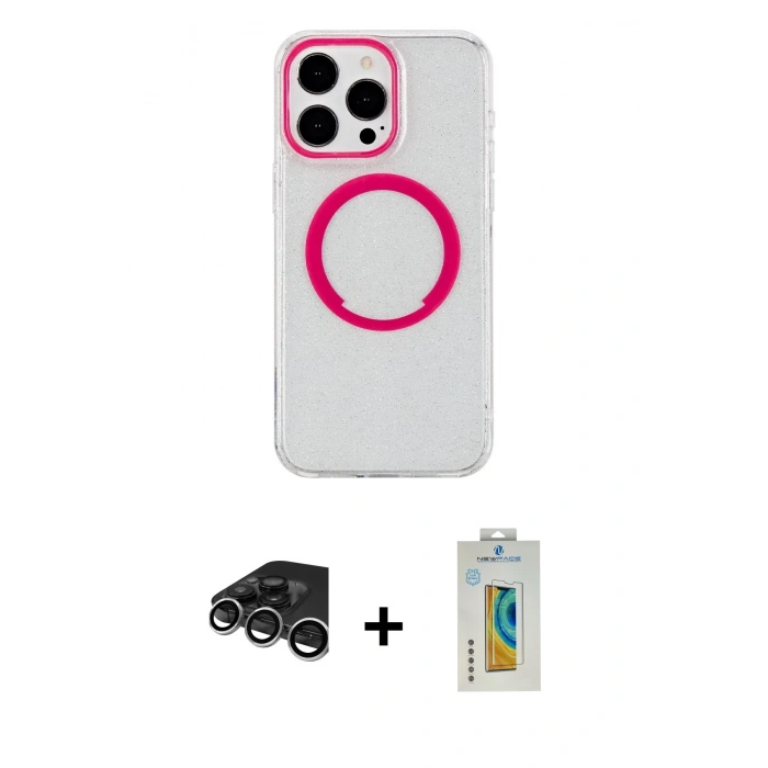 MARSİLYAN™- iPhone 15 Pro Kılıf Pusula Form - Siyah Polymer Nano Ekran Koruyucu + Raze Metal Kamera Lens - GS