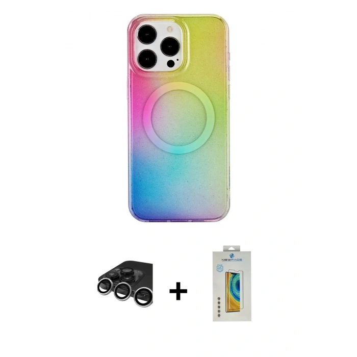 MARSİLYAN™- iPhone 15 Pro Kılıf Pusula Form - Siyah Polymer Nano Ekran Koruyucu + Raze Metal Kamera Lens - GS