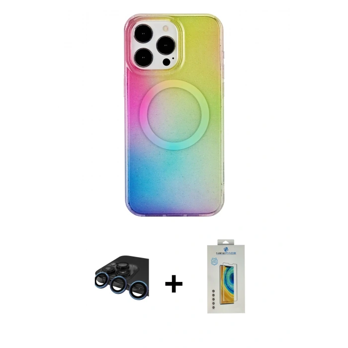 MARSİLYAN™- iPhone 15 Pro Kılıf Pusula Form - Siyah Polymer Nano Ekran Koruyucu + Raze Metal Kamera Lens - LT