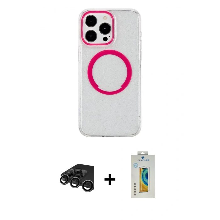 MARSİLYAN™- iPhone 15 Pro Kılıf Pusula Form - Siyah Polymer Nano Ekran Koruyucu + Raze Metal Kamera Lens - TMGI