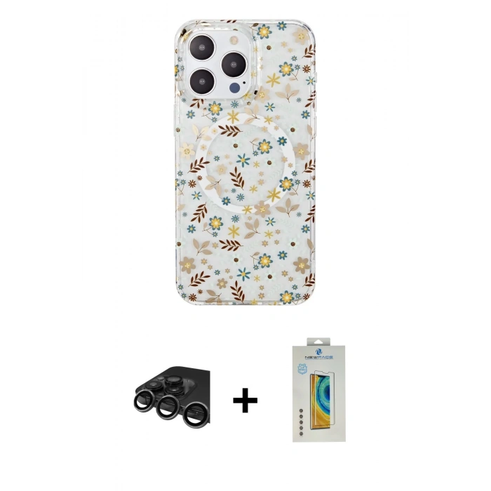 MARSİLYAN™- iPhone 15 Pro Kılıf Pusula Form - Siyah Polymer Nano Ekran Koruyucu + Raze Metal Kamera Lens - TMGI