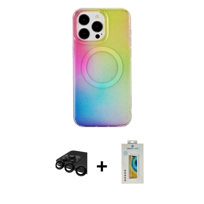 MARSİLYAN™- iPhone 15 Pro Kılıf Pusula Form - Siyah Polymer Nano Ekran Koruyucu + Raze Metal Kamera Lens - SH