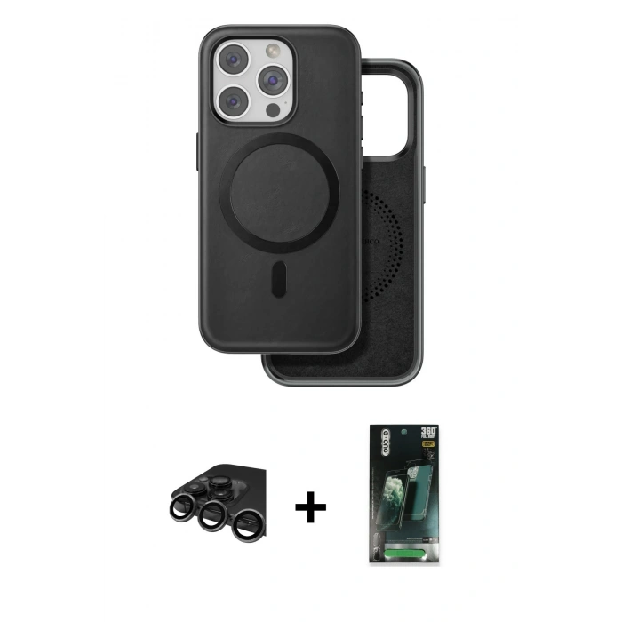 MARSİLYAN™- iPhone 15 Pro Kılıf Pusula Işık Koleksiyonu - Şeffaf 360 Full Body Arka Koruyucu + Raze Metal Kamera Lens - TMGI