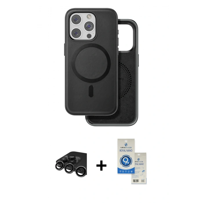 MARSİLYAN™- iPhone 15 Pro Kılıf Pusula Işık Koleksiyonu - Şeffaf Royal Nano Ekran Koruyucu + Raze Metal Kamera Lens - TMGI