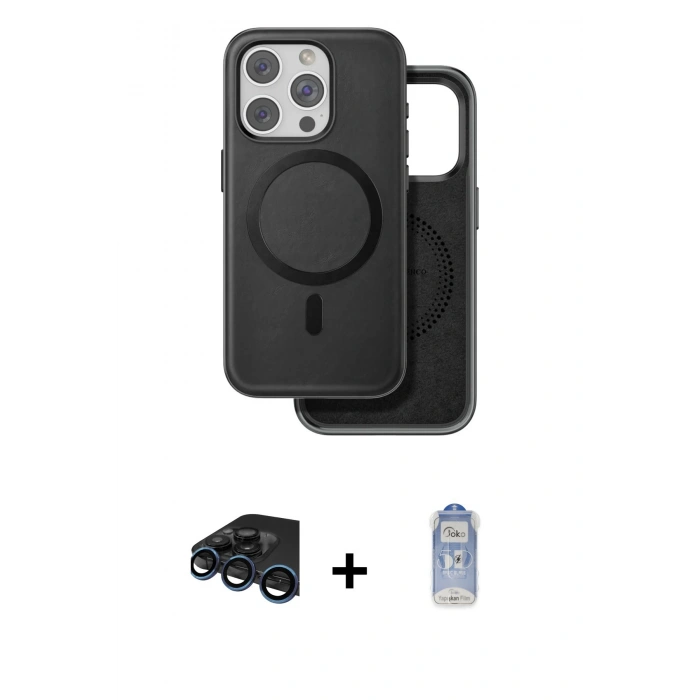 MARSİLYAN™- iPhone 15 Pro Kılıf Pusula Işık Koleksiyonu - Siyah Joko Magic 5D Cam + Raze Metal Kamera Lens - LT