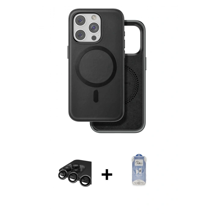 MARSİLYAN™- iPhone 15 Pro Kılıf Pusula Işık Koleksiyonu - Siyah Joko Magic 5D Cam + Raze Metal Kamera Lens - TMGI