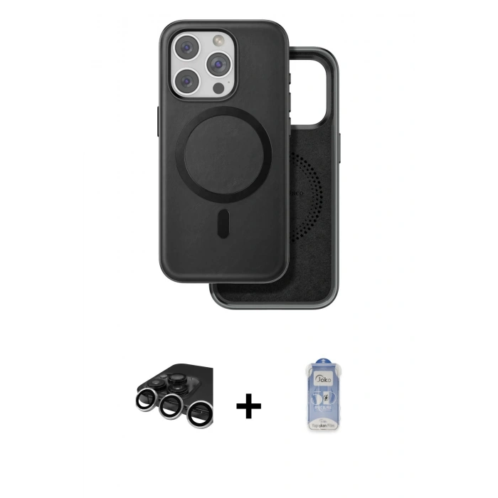 MARSİLYAN™- iPhone 15 Pro Kılıf Pusula Işık Koleksiyonu - Siyah Joko Magic 5D Cam + Raze Metal Kamera Lens - GS