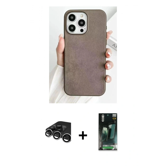 MARSİLYAN™- iPhone 15 Pro Kılıf Pusula Modern - Şeffaf 360 Full Body Arka Koruyucu + Raze Metal Kamera Lens - GS