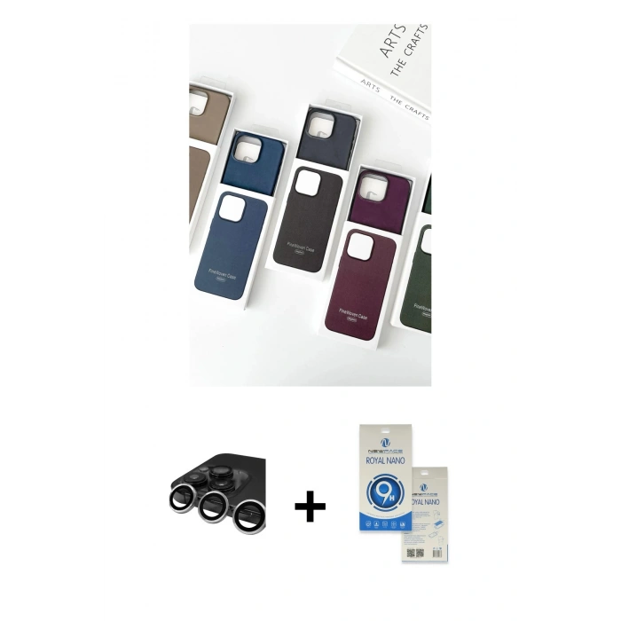 MARSİLYAN™- iPhone 15 Pro Kılıf Pusula Modern - Şeffaf Royal Nano Ekran Koruyucu + Raze Metal Kamera Lens - GS