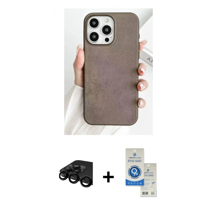 MARSİLYAN™- iPhone 15 Pro Kılıf Pusula Modern - Şeffaf Royal Nano Ekran Koruyucu + Raze Metal Kamera Lens - SH