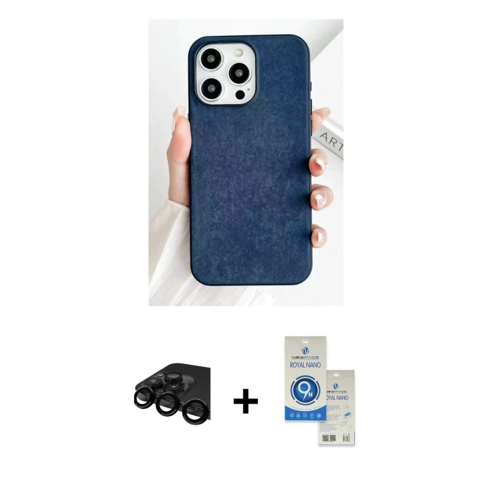 MARSİLYAN™- iPhone 15 Pro Kılıf Pusula Modern - Şeffaf Royal Nano Ekran Koruyucu + Raze Metal Kamera Lens - SH