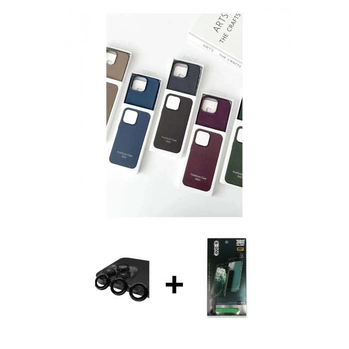 MARSİLYAN™- iPhone 15 Pro Kılıf Pusula Modern - Siyah 360 Mat Full Body Arka Koruyucu + Raze Metal Kamera Lens - SH