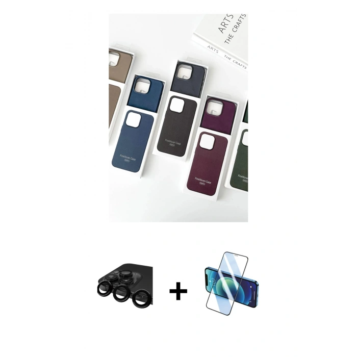 MARSİLYAN™- iPhone 15 Pro Kılıf Pusula Modern - Siyah 3D Antistatik Cam Ekran Koruyucu + Raze Metal Kamera Lens - SH