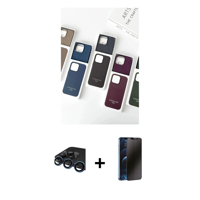 MARSİLYAN™- iPhone 15 Pro Kılıf Pusula Modern - Siyah 3D Antistatik Hayalet Cam Ekran Koruyucu + Raze Metal Kamera Lens - LT