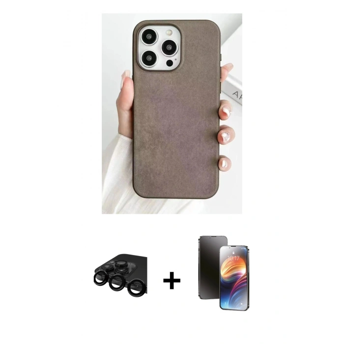 MARSİLYAN™- iPhone 15 Pro Kılıf Pusula Modern - Siyah 3D Antistatik Mat Seramik Nano Ekran Koruyucu + Raze Metal Kamera Lens - SH
