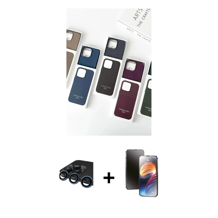 MARSİLYAN™- iPhone 15 Pro Kılıf Pusula Modern - Siyah 3D Antistatik Mat Seramik Nano Ekran Koruyucu + Raze Metal Kamera Lens - LT