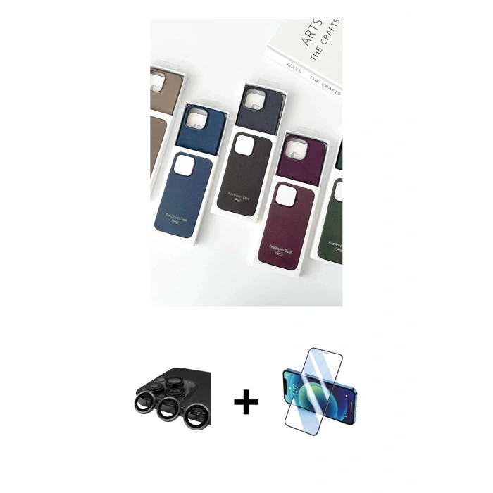 MARSİLYAN™- iPhone 15 Pro Kılıf Pusula Modern - Siyah 3D Antistatik Seramik Nano Ekran Koruyucu + Raze Metal Kamera Lens - TMGI