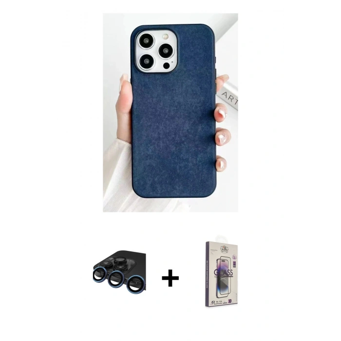 MARSİLYAN™- iPhone 15 Pro Kılıf Pusula Modern - Siyah Bilvis 3D Cam Ekran Koruyucu + Raze Metal Kamera Lens - LT