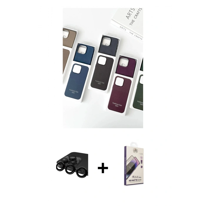 MARSİLYAN™- iPhone 15 Pro Kılıf Pusula Modern - Siyah Bilvis 3D Mat Cam Ekran Koruyucu + Siyah Raze Metal Kamera Lens