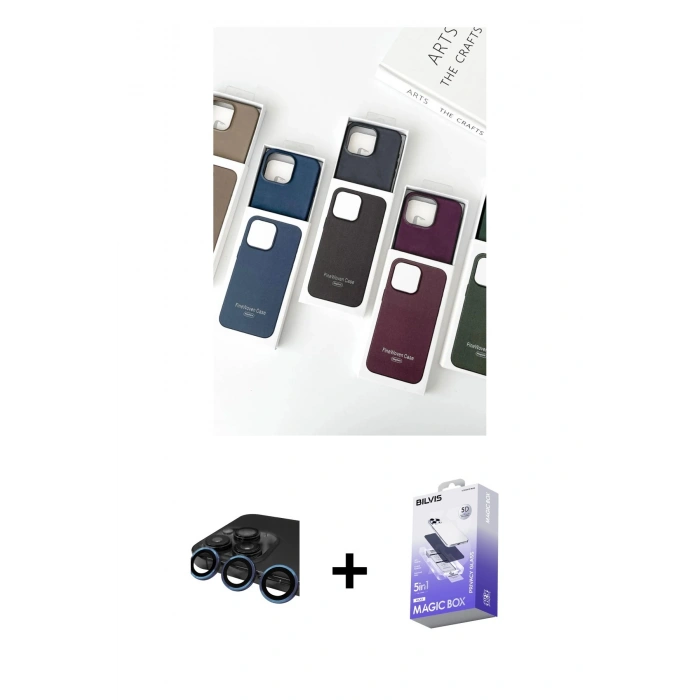 MARSİLYAN™- iPhone 15 Pro Kılıf Pusula Modern - Siyah Bilvis 5in1 5D Magic Hayalet Cam Ekran Koruyucu + Raze Metal Kamera Lens - LT