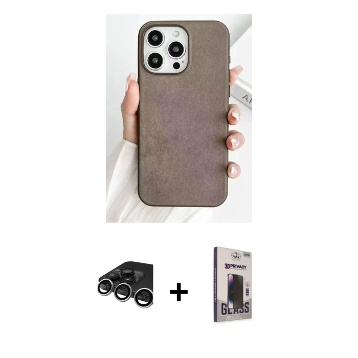 MARSİLYAN™- iPhone 15 Pro Kılıf Pusula Modern - Siyah Bilvis Hayalet Cam Ekran Koruyucu + Raze Metal Kamera Lens - GS