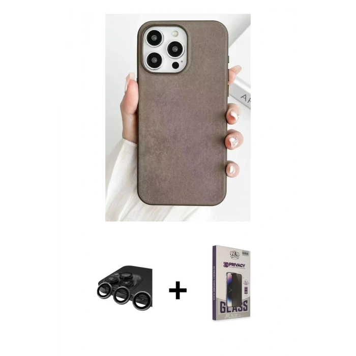MARSİLYAN™- iPhone 15 Pro Kılıf Pusula Modern - Siyah Bilvis Hayalet Cam Ekran Koruyucu + Raze Metal Kamera Lens - TMGI