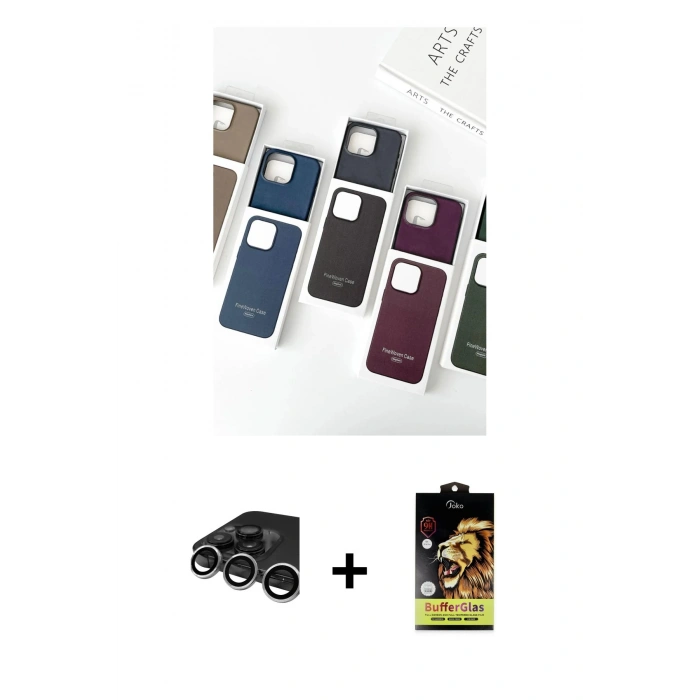 MARSİLYAN™- iPhone 15 Pro Kılıf Pusula Modern - Siyah Buffer Cam Ekran Koruyucu + Raze Metal Kamera Lens - GS