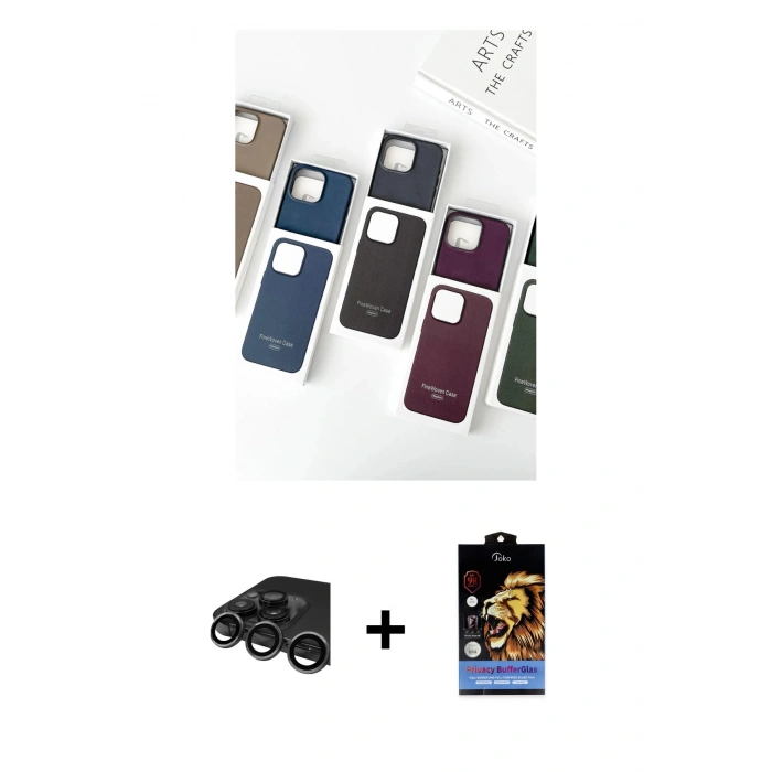 MARSİLYAN™- iPhone 15 Pro Kılıf Pusula Modern - Siyah Buffer Hayalet Cam Ekran Koruyucu + Raze Metal Kamera Lens - TMGI