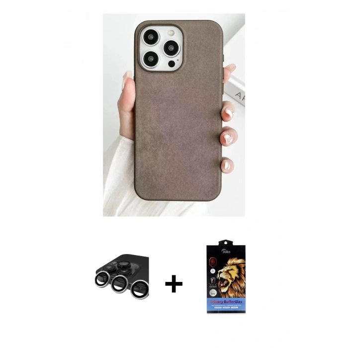 MARSİLYAN™- iPhone 15 Pro Kılıf Pusula Modern - Siyah Buffer Hayalet Cam Ekran Koruyucu + Raze Metal Kamera Lens - GS