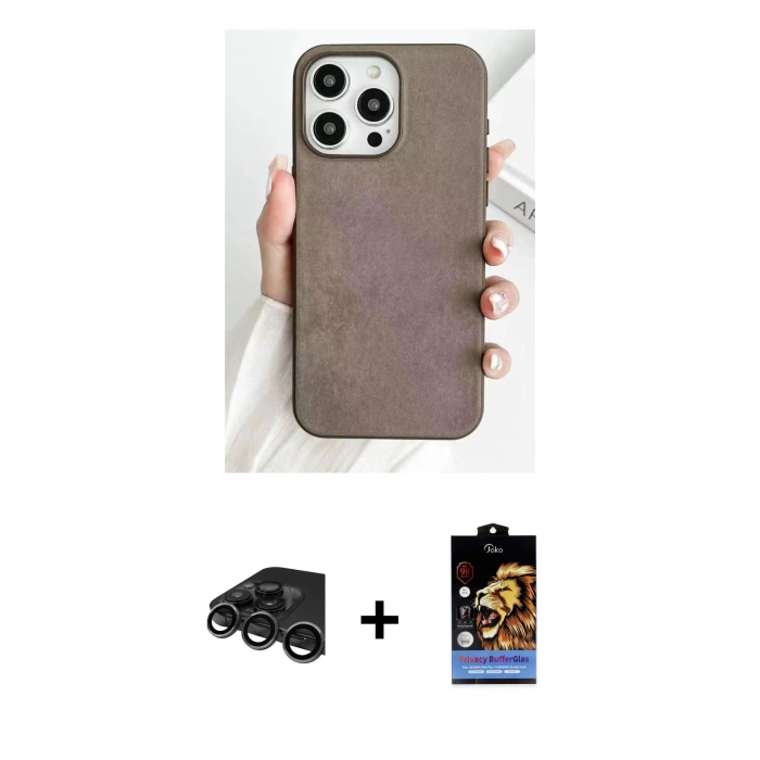 MARSİLYAN™- iPhone 15 Pro Kılıf Pusula Modern - Siyah Buffer Hayalet Cam Ekran Koruyucu + Raze Metal Kamera Lens - TMGI
