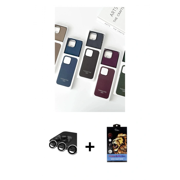 MARSİLYAN™- iPhone 15 Pro Kılıf Pusula Modern - Siyah Buffer Hayalet Cam Ekran Koruyucu + Raze Metal Kamera Lens - GS