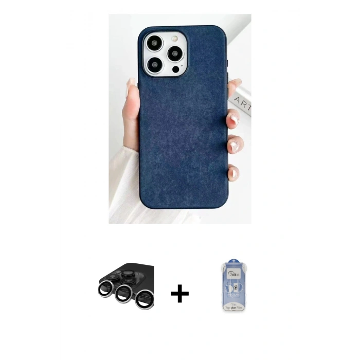 MARSİLYAN™- iPhone 15 Pro Kılıf Pusula Modern - Siyah Joko Magic 5D Cam + Raze Metal Kamera Lens - GS
