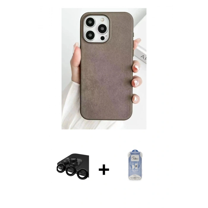 MARSİLYAN™- iPhone 15 Pro Kılıf Pusula Modern - Siyah Joko Magic 5D Cam + Raze Metal Kamera Lens - SH