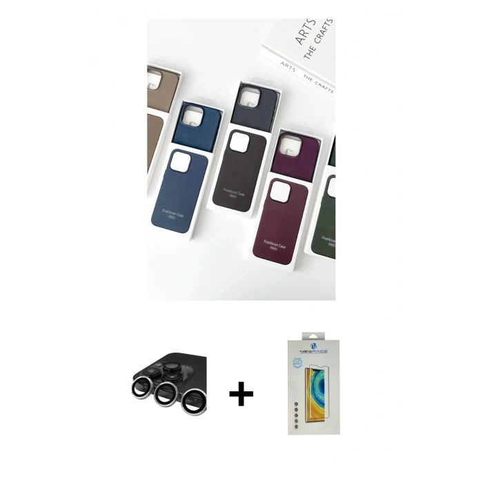 MARSİLYAN™- iPhone 15 Pro Kılıf Pusula Modern - Siyah Polymer Nano Ekran Koruyucu + Raze Metal Kamera Lens - GS