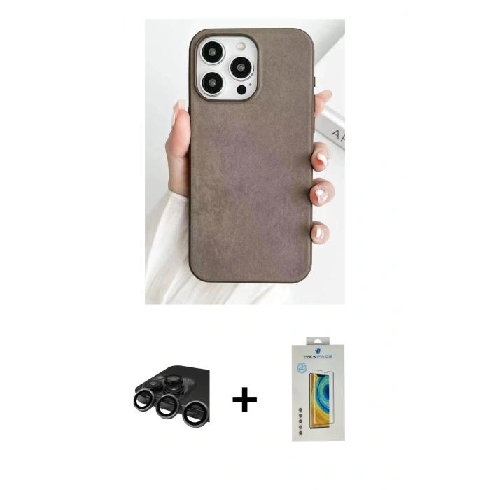 MARSİLYAN™- iPhone 15 Pro Kılıf Pusula Modern - Siyah Polymer Nano Ekran Koruyucu + Raze Metal Kamera Lens - TMGI