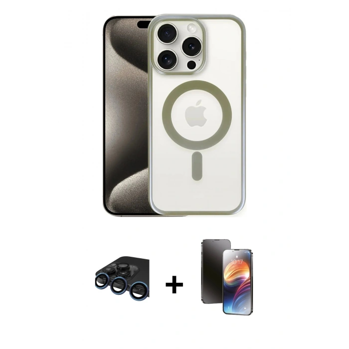 MARSİLYAN™- iPhone 15 Pro Kılıf Siluet Çizgi Serisi - Siyah 3D Antistatik Mat Seramik Nano Ekran Koruyucu + Raze Metal Kamera Lens - LT