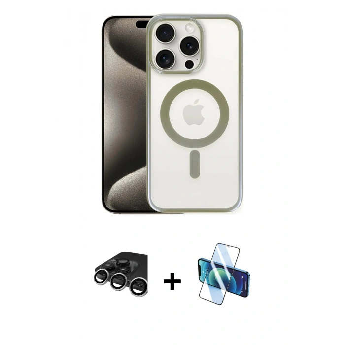 MARSİLYAN™- iPhone 15 Pro Kılıf Siluet Çizgi Serisi - Siyah 3D Antistatik Seramik Nano Ekran Koruyucu + Raze Metal Kamera Lens - GS