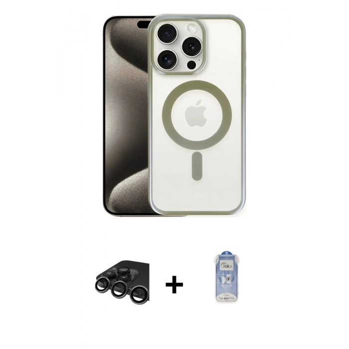 MARSİLYAN™- iPhone 15 Pro Kılıf Siluet Çizgi Serisi - Siyah Joko Magic 5D Cam + Raze Metal Kamera Lens - TMGI
