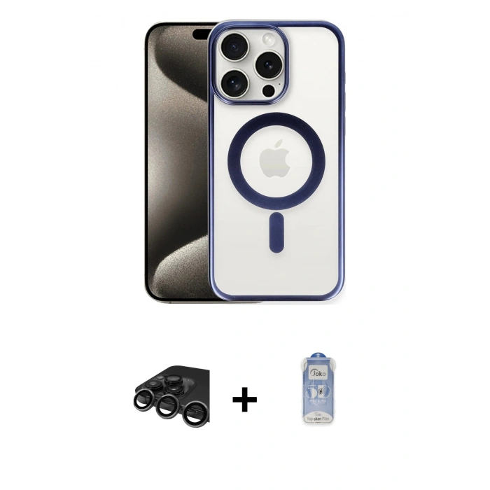 MARSİLYAN™- iPhone 15 Pro Kılıf Siluet Çizgi Serisi - Siyah Joko Magic 5D Cam + Raze Metal Kamera Lens - TMGI