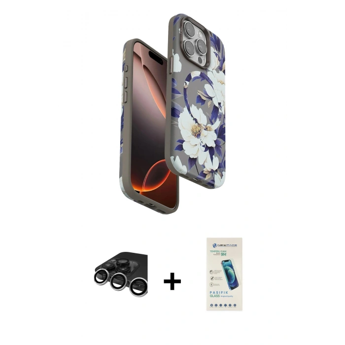 MARSİLYAN™- iPhone 15 Pro Kılıf Siluet Doku - Şeffaf Pasifik Cam Ekran Koruyucu + Raze Metal Kamera Lens - GS