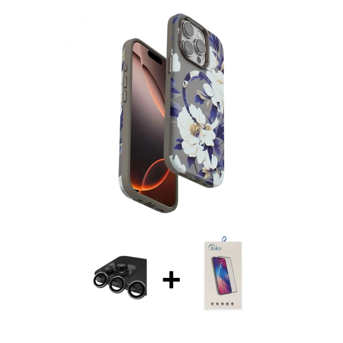 MARSİLYAN™- iPhone 15 Pro Kılıf Siluet Doku - Siyah Joko 5D Cam + Raze Metal Kamera Lens - TMGI
