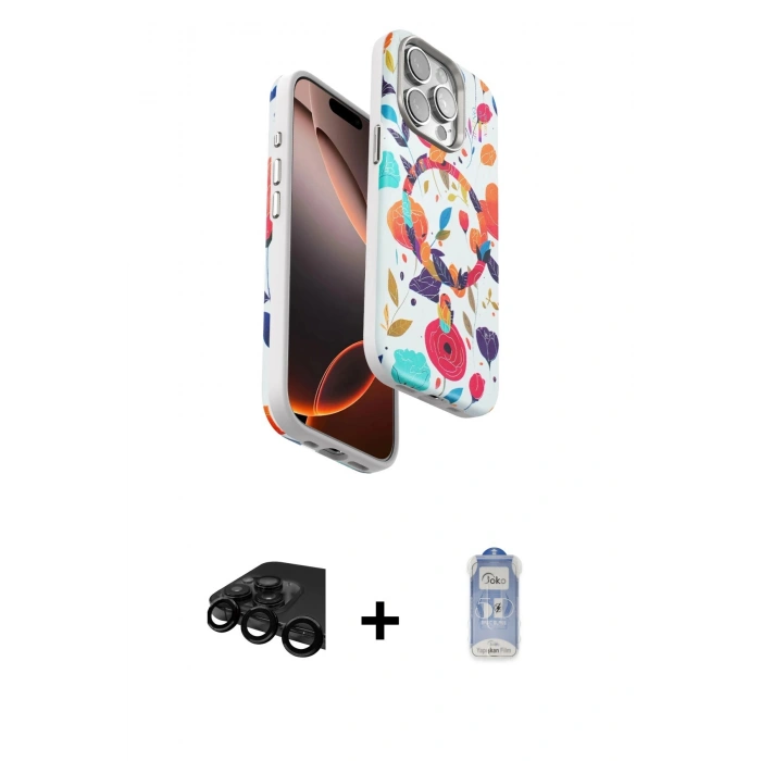 MARSİLYAN™- iPhone 15 Pro Kılıf Siluet Doku - Siyah Joko Magic 5D Cam + Raze Metal Kamera Lens - SH