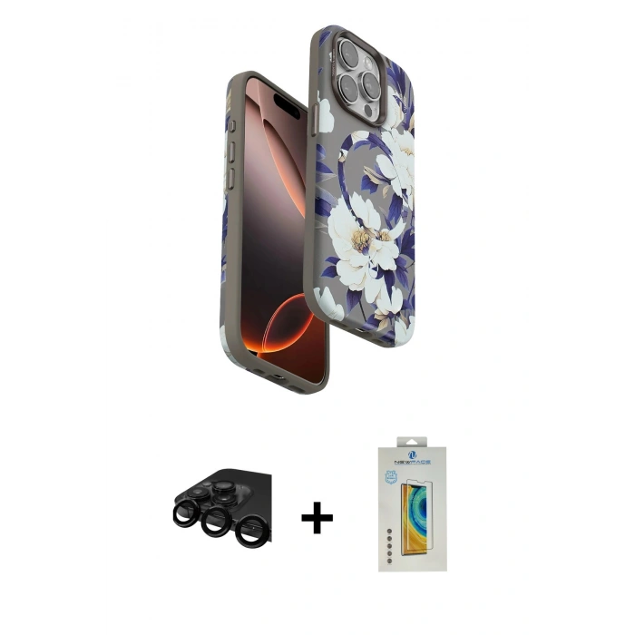 MARSİLYAN™- iPhone 15 Pro Kılıf Siluet Doku - Siyah Polymer Nano Ekran Koruyucu + Raze Metal Kamera Lens - SH
