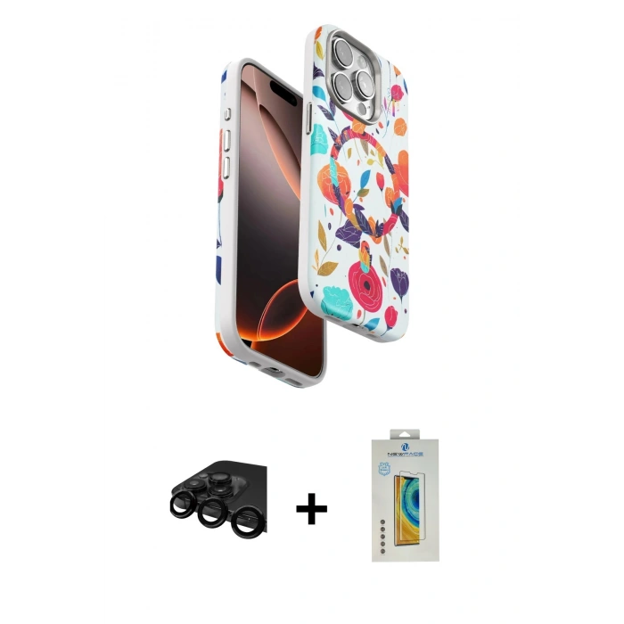 MARSİLYAN™- iPhone 15 Pro Kılıf Siluet Doku - Siyah Polymer Nano Ekran Koruyucu + Raze Metal Kamera Lens - SH