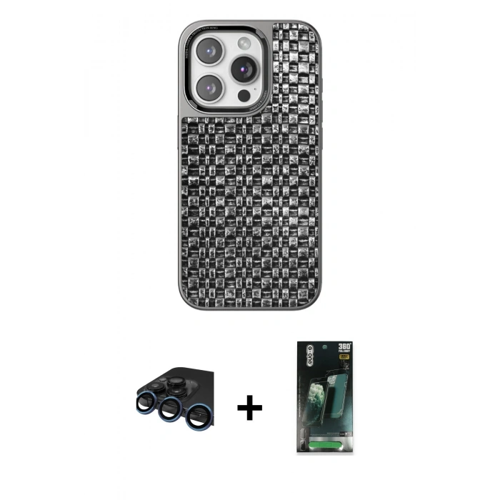MARSİLYAN™- iPhone 15 Pro Kılıf Siluet Form Serisi - Şeffaf 360 Full Body Arka Koruyucu + Raze Metal Kamera Lens - LT